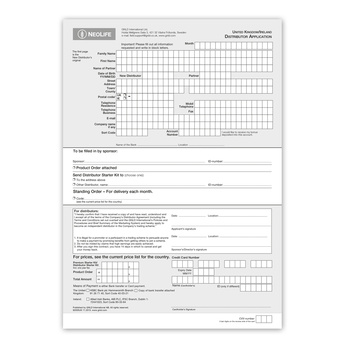 Distributor Application Form / set of 5
